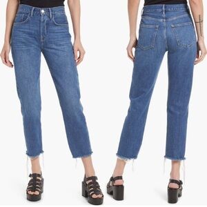 FRAME Le Original Raw Fray High-Rise Straight-Leg Jeans Sz 32 Seafarer
